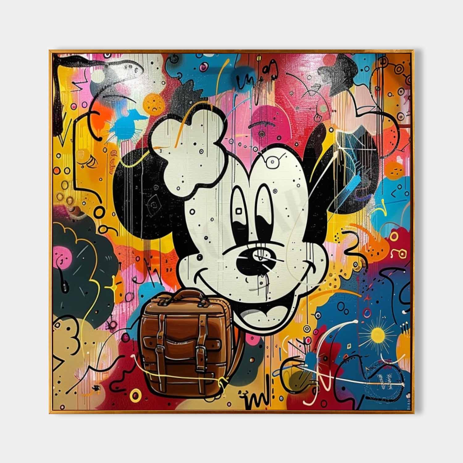 Mickey Mouse and Hermes Bag Graffiti Painting Hermes Orange Bag Canvas Wall Decor