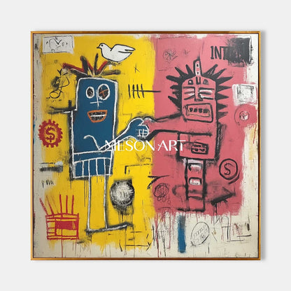 Abstract Graffiti Modern Basquiat Style Textured Canvas Art Entryway