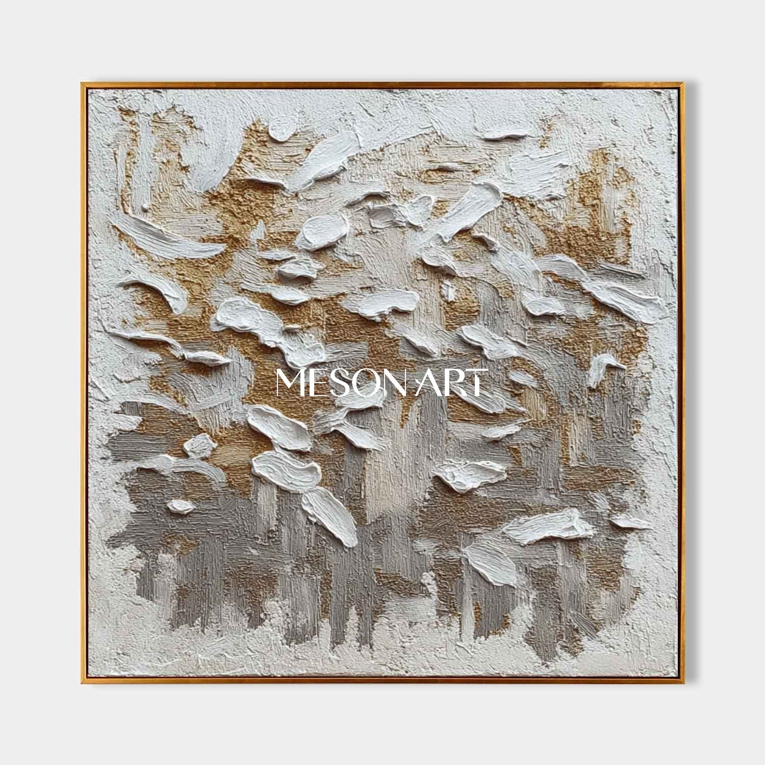 Wabi-Sabi Abstract Art Minimalist Gold Gray White Textured Canvas