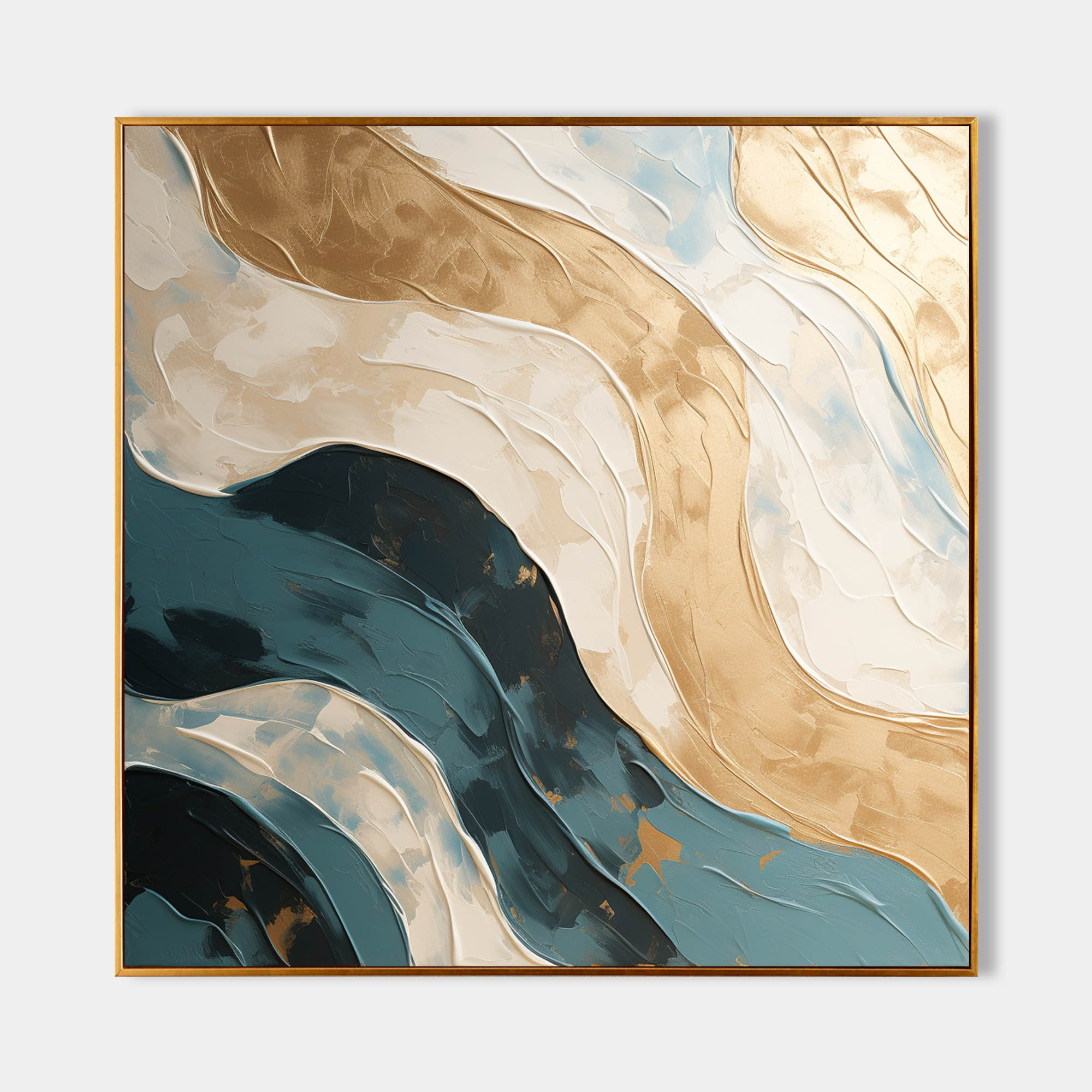 Large Gold and Blue Abstract Wall Art Gold and Blue Texture Painting Gold and Blue Wave Beach Art
