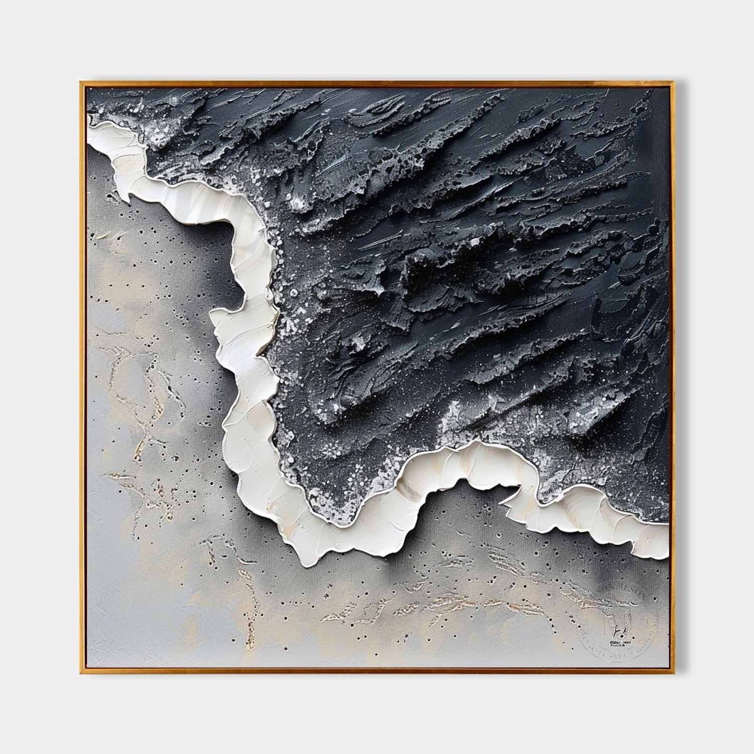 3D Black and White Wave Art Black and White Abstract Textured Canvas Wall Painting