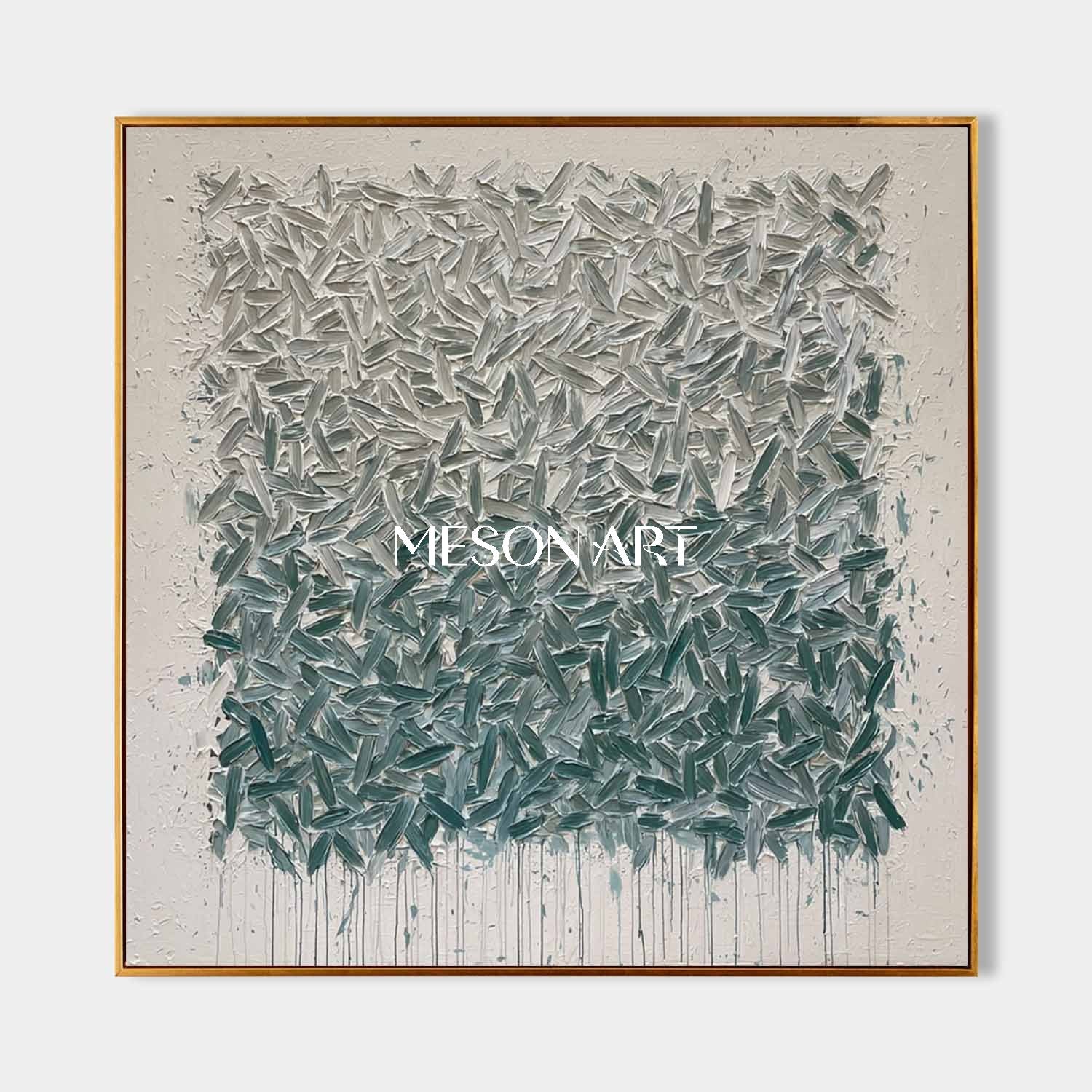 Teal Abstract Wall Art Textured Blue-Green Wabi-Sabi Canvas Painting