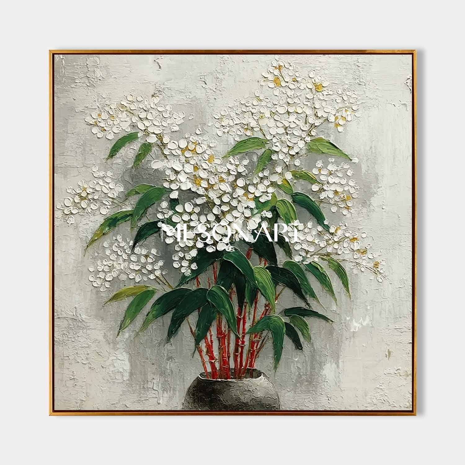 Neutral Tone Flower Wall Decor Square Floral Wall Art Abstract Floral Art for Minimalist Homes