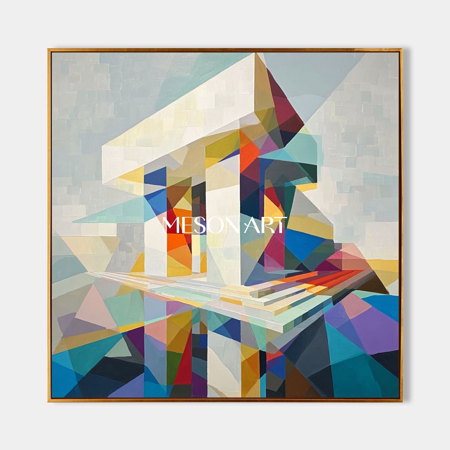 Colorful Geometric Building Wall Art Modern Abstract Structure Office