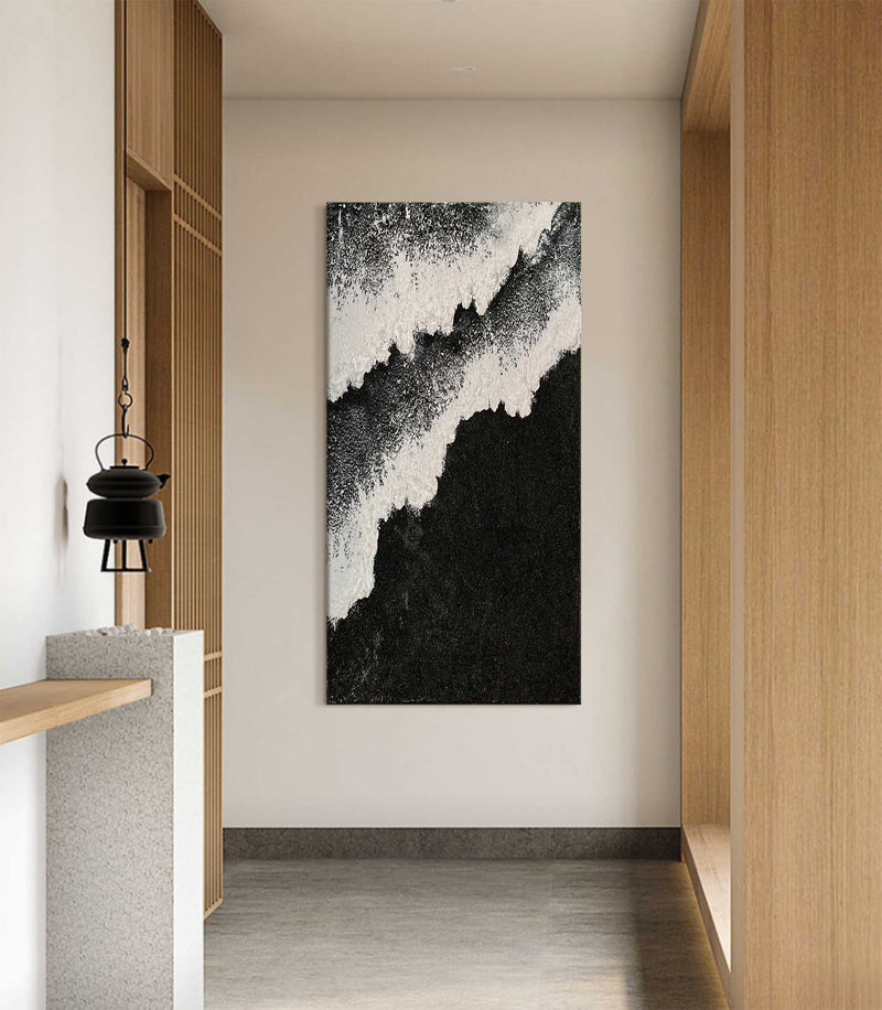 Large 3D Black and White Ocean Wave Beach Canvas Painting Black Beach Canvas Art Beach Wall Art