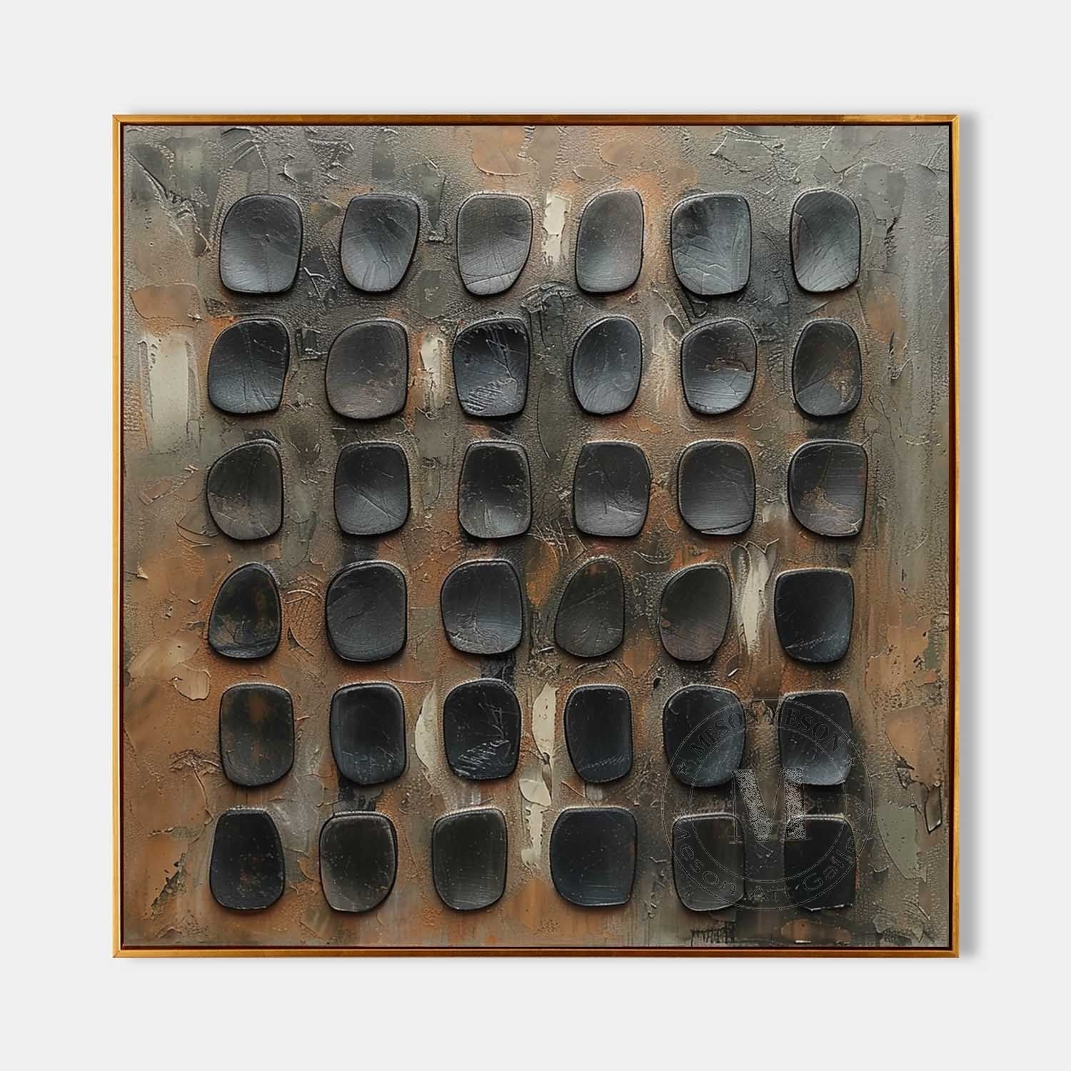 Large 3D Green and Black Abstract Canvas Art Wabi-Sabi Wall Art Green and Black Abstract Oil Painting
