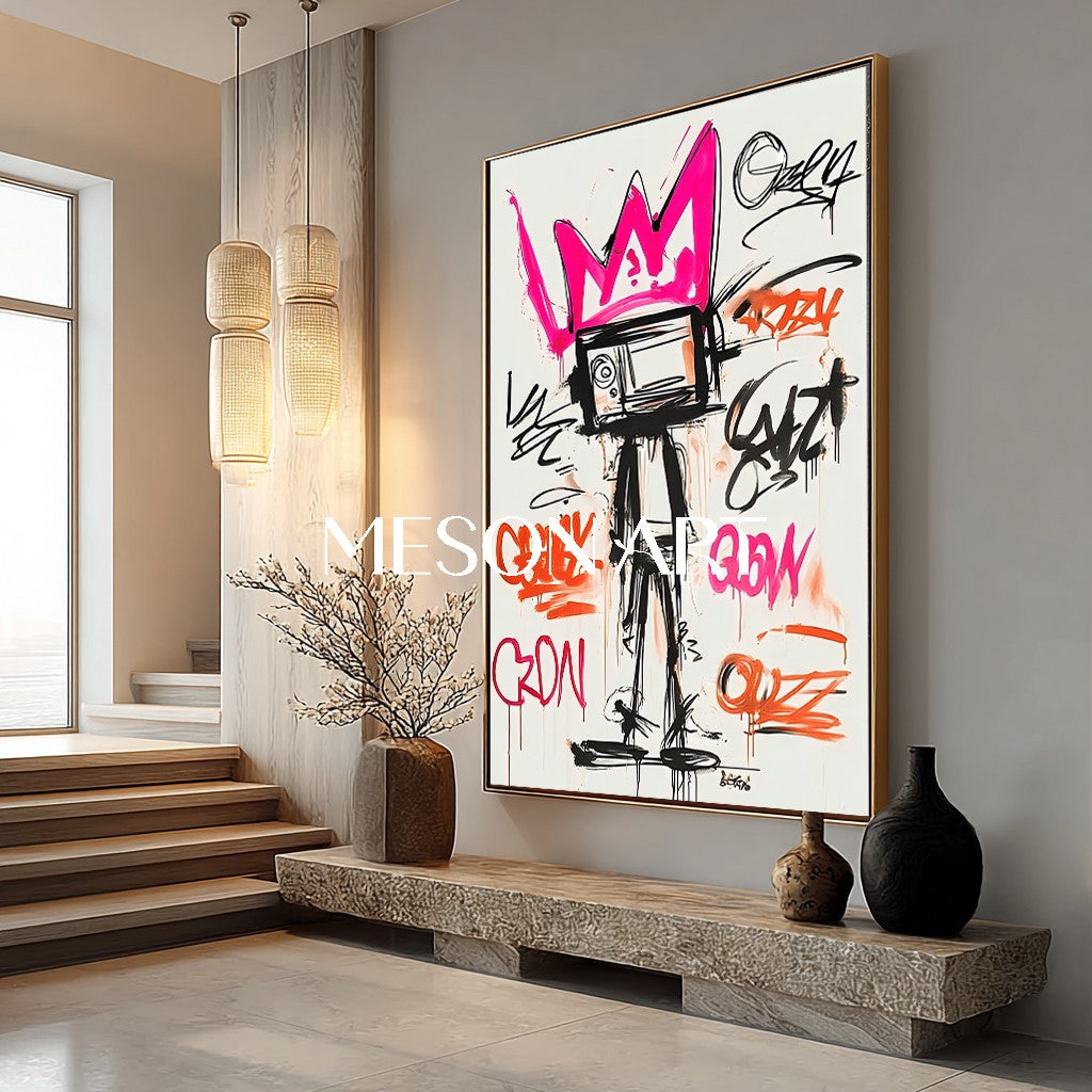 Pink Crown Graffiti Art Canvas Basquiat Style Original Artwork
