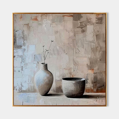 Earthy and Gray Clay Pot Painting Clay Pot Art Clay Pot Canvas Wall Art for Sale