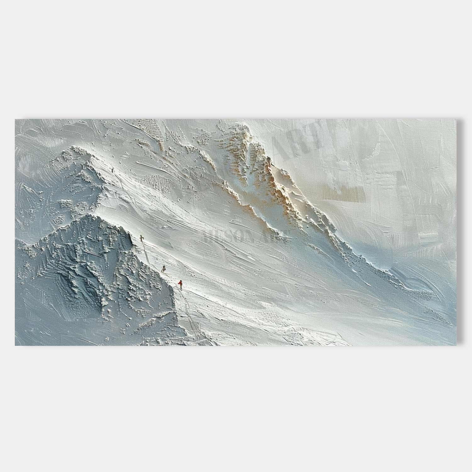 Large 3D White Snow Mountain Plaster Texture Painting Snow Mountain Climber Canvas Wall Art Climber Art