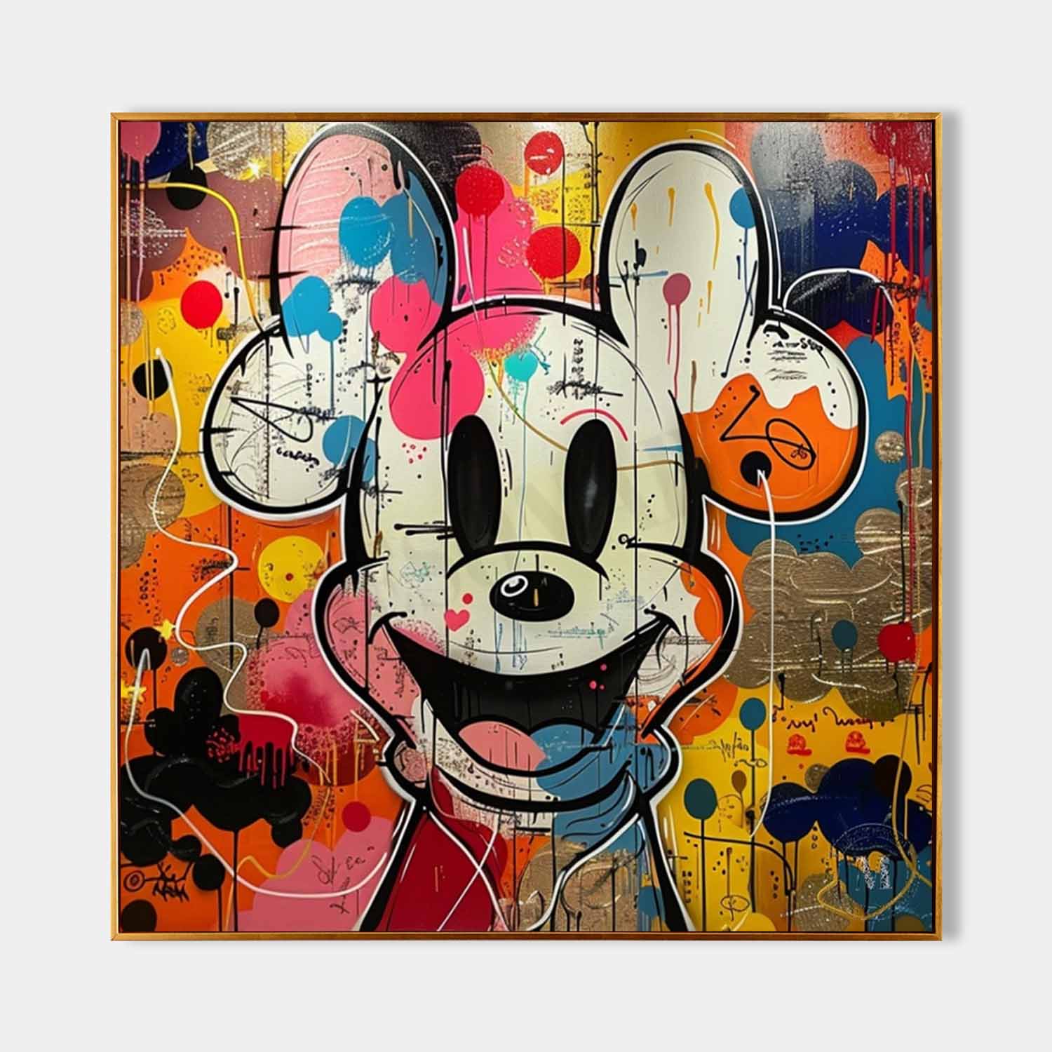 Vibrant Disney Mickey Mouse Pop Art Canvas with Colorful Ballons Graffiti Wall Canvas Party Decor for Kids Room