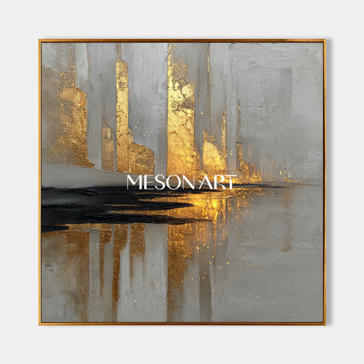 Golden Texture Abstract Cityscape Canvas Minimalist Modern Surreal Urban Wall Art