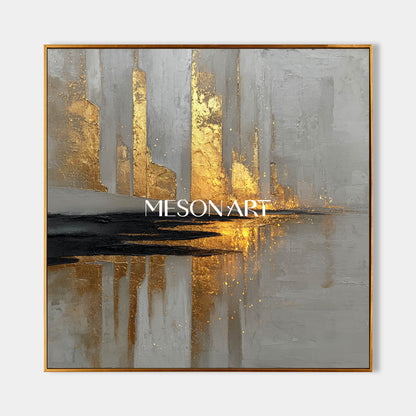 Golden Texture Abstract Cityscape Canvas Minimalist Modern Surreal Urban Wall Art