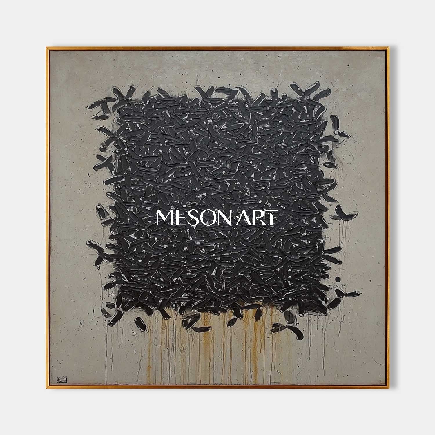 Black Taupe Abstract Artwork Textured Brush Strokes Modern Wall Art