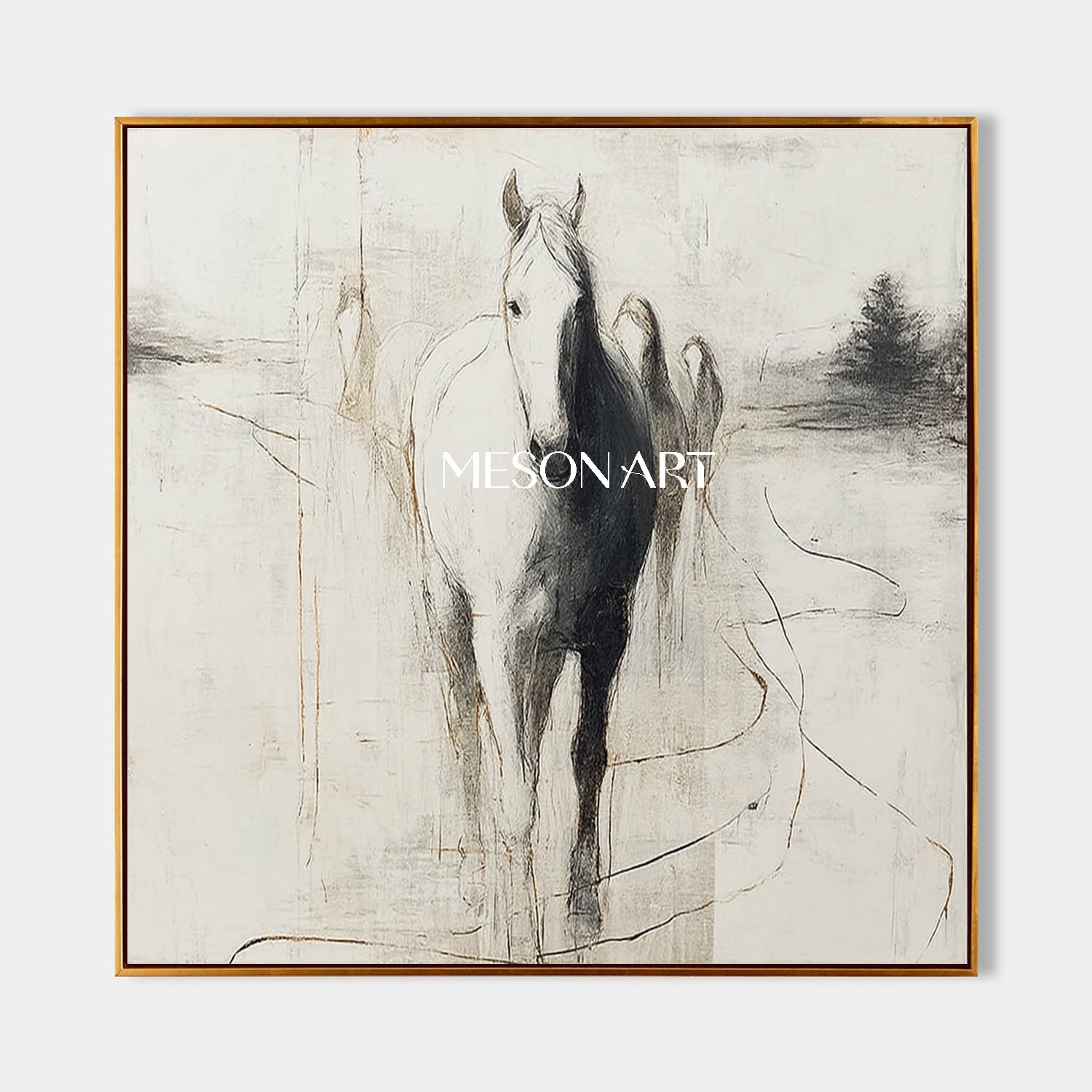 Beige Horse Wall Art Decor Minimalist Horse Canvas Art Minimalist Horses Paintings