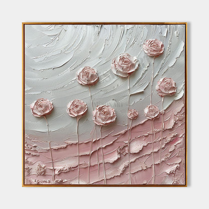 3D Pink Roses Oil Painting for Sale Pink Flowers Plaster Art Textured Rose Flowers Canvas Wall Art Decor