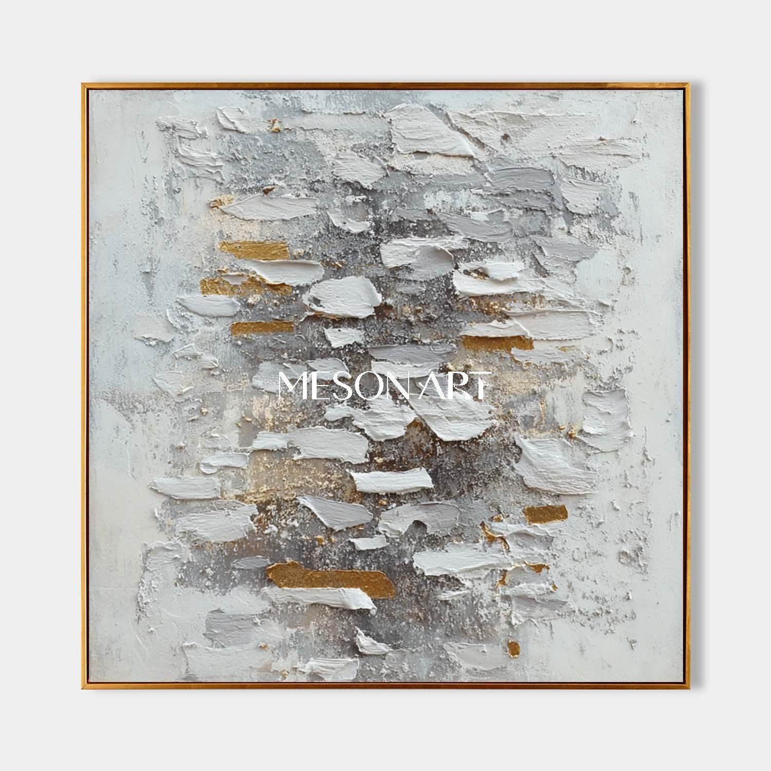 Handmade Abstract Wabi-Sabi Canvas Textured White Grey Gold Wall Art
