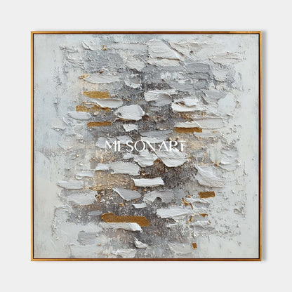 Handmade Abstract Wabi-Sabi Canvas Textured White Grey Gold Wall Art