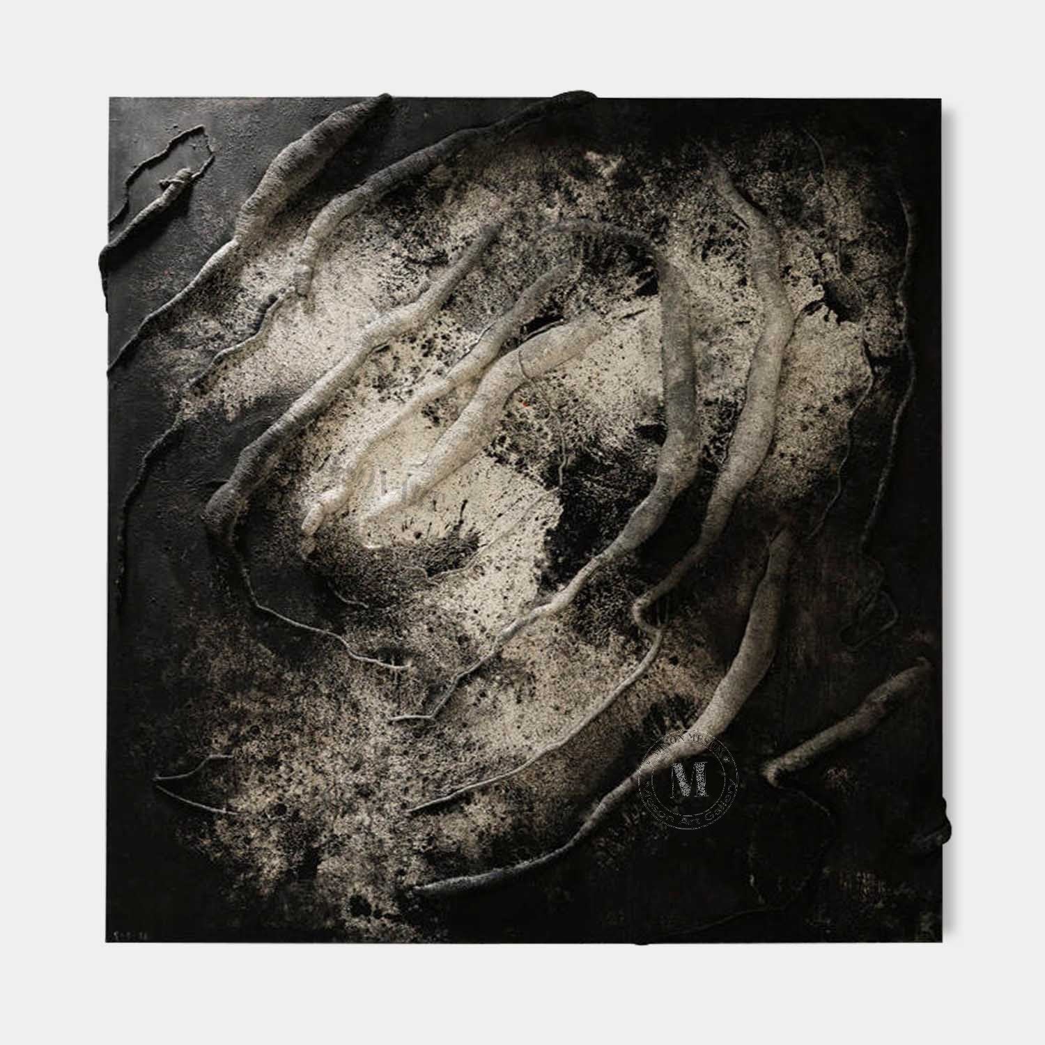 Large 3D Black Minimalist Textured Painting for Sale Black Textured Canvas Wall Art Decor