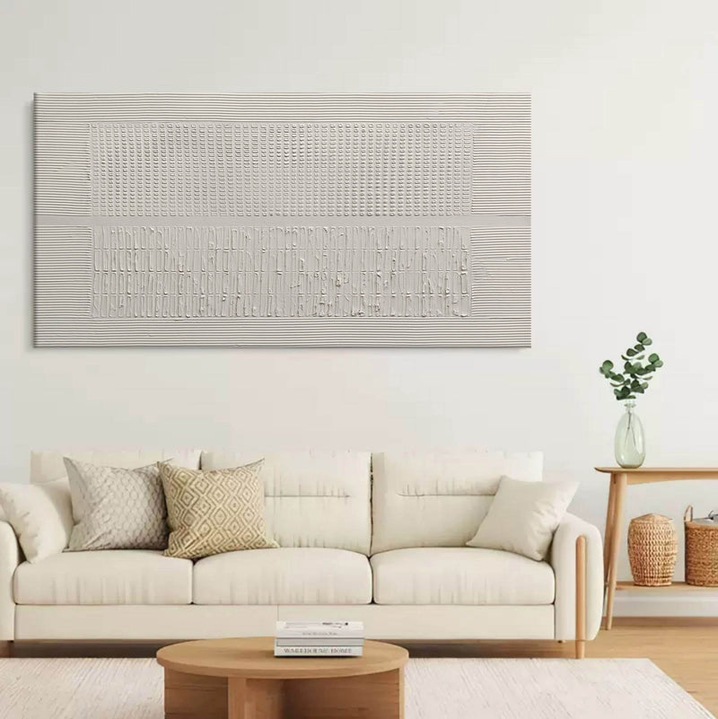 3D Large White Textured Abstract Canvas Art Plaster Wall Art Minimalist Textured Acrylic Wall Painting