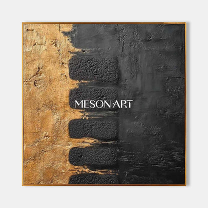 Textured Abstract Gold and Black Minimalist Art for Elegant Interiors