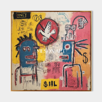 Graffiti Inspired Abstract Art Framed Painting Square Entryway Decor