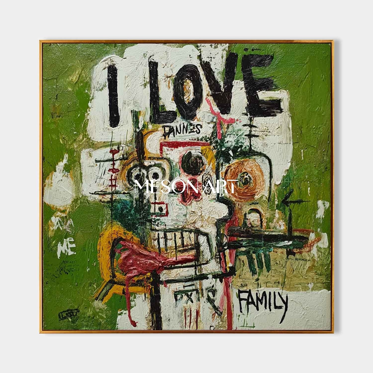 Basquiat Style Abstract Portrait Painting Modern Green Canvas Wall Art