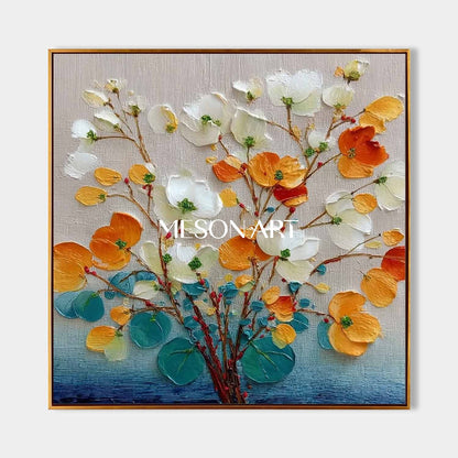 Contemporary Botanical Wall Art – Hand-Painted Flower Canvas |Mesonart