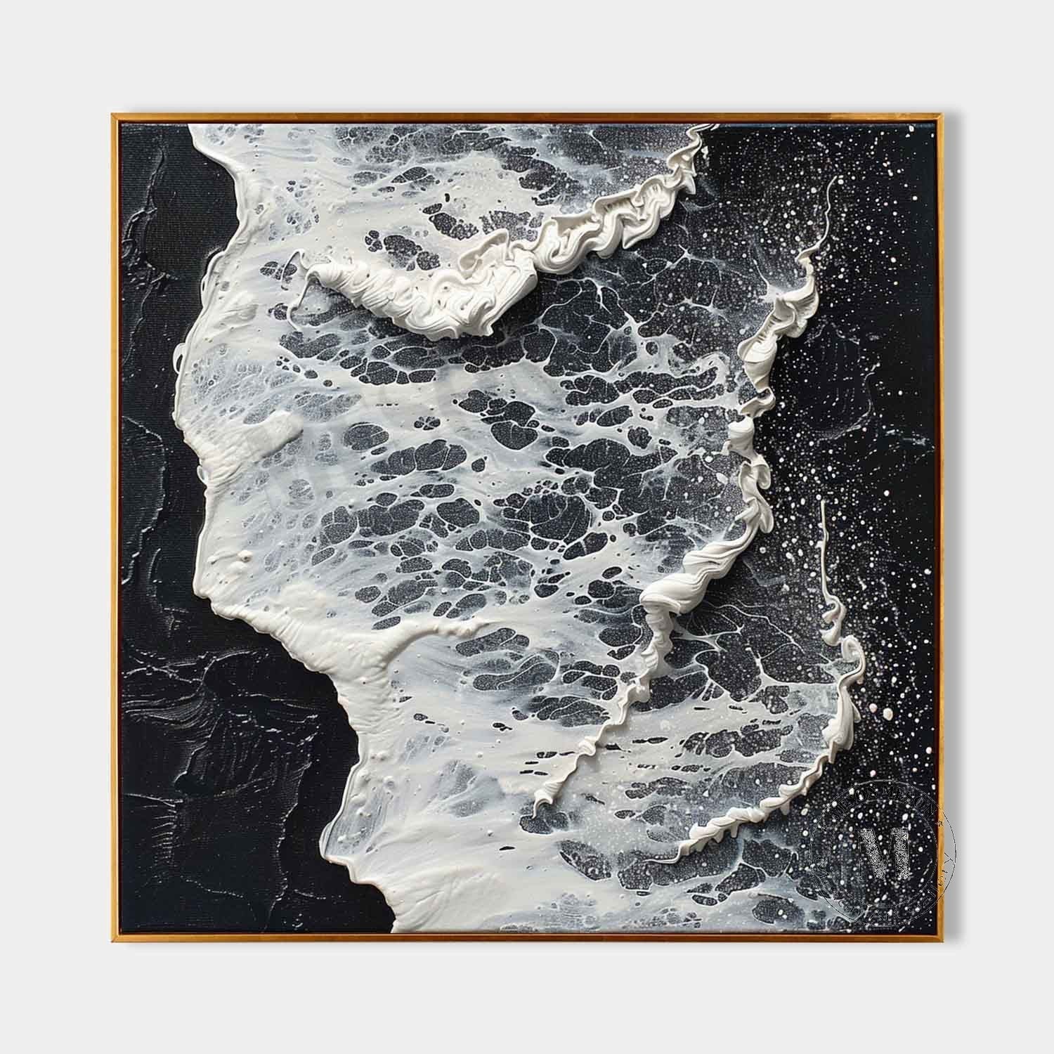 3D Black and White Wave Art Canvas Black and White Abstract Textured Acrylic Wall Painting