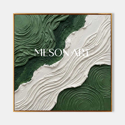 Square Dark Green Abstract Art Heavy 3D Impasto Swirl Canvas Painting