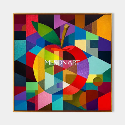 Colorful Geometric Apple Wall Art Modern Abstract Pop Canvas Painting