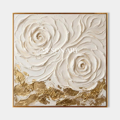 3D White Rose Canvas Art Abstract Floral Impasto Art Texture Painting