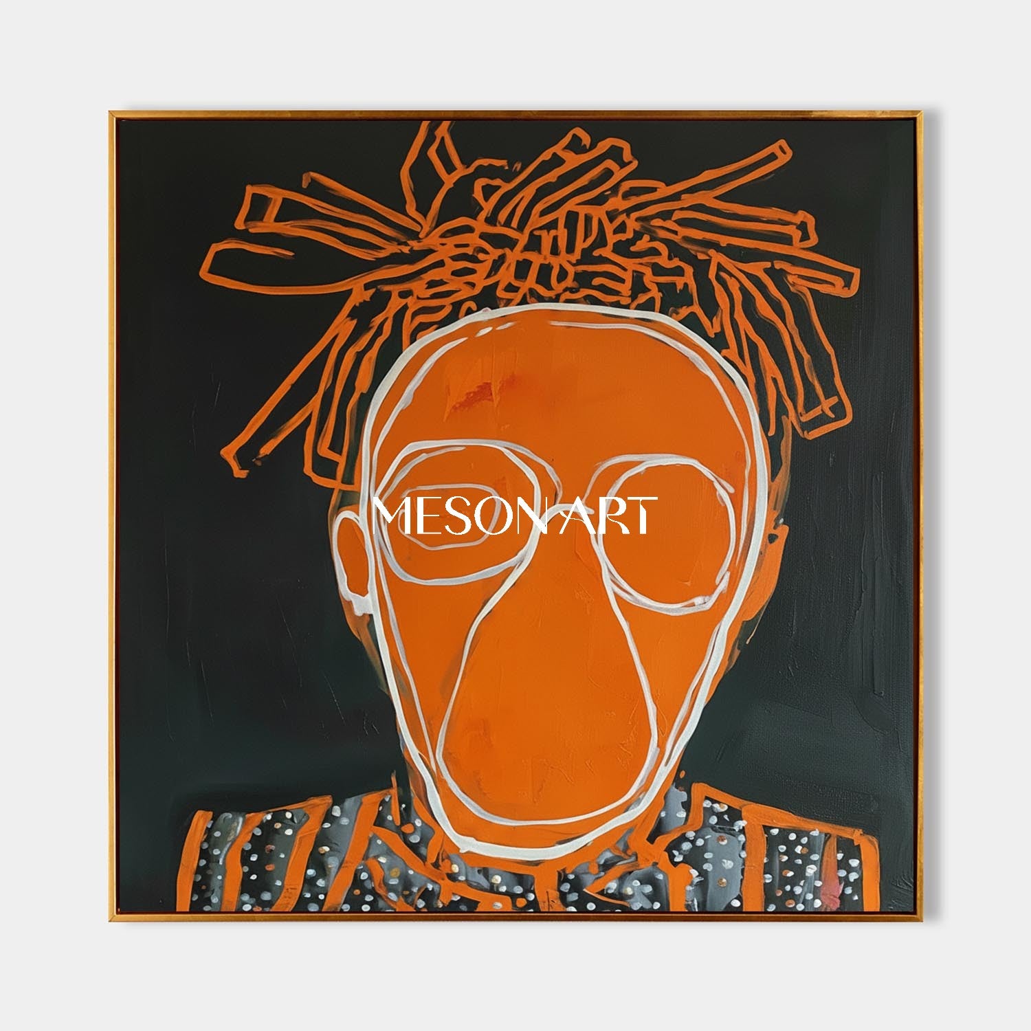 Modern Street Art Portrait Orange Textured Handmade Canvas Entryway