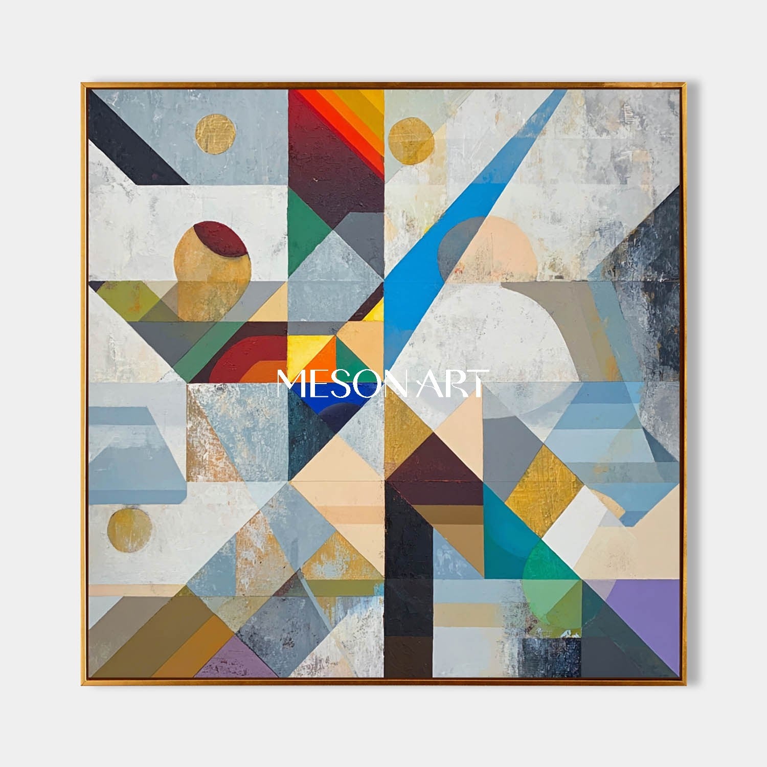 Bauhaus Geometric Abstract Wall Art Neutral Color Cubist Painting