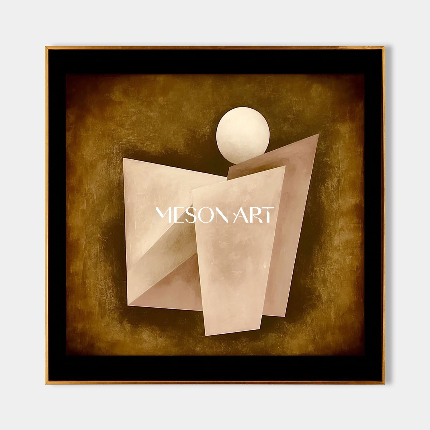 Warm Caramel Abstract Geometric Oil Painting Framed Canvas Office Buy