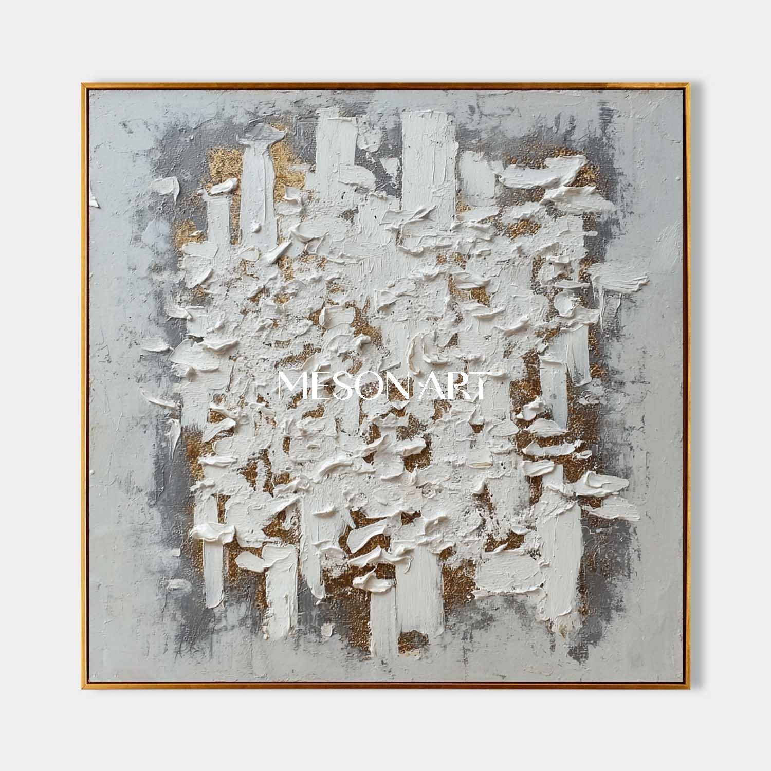 Wabi-Sabi Abstract Painting Textured Canvas White Gold Modern Wall Art