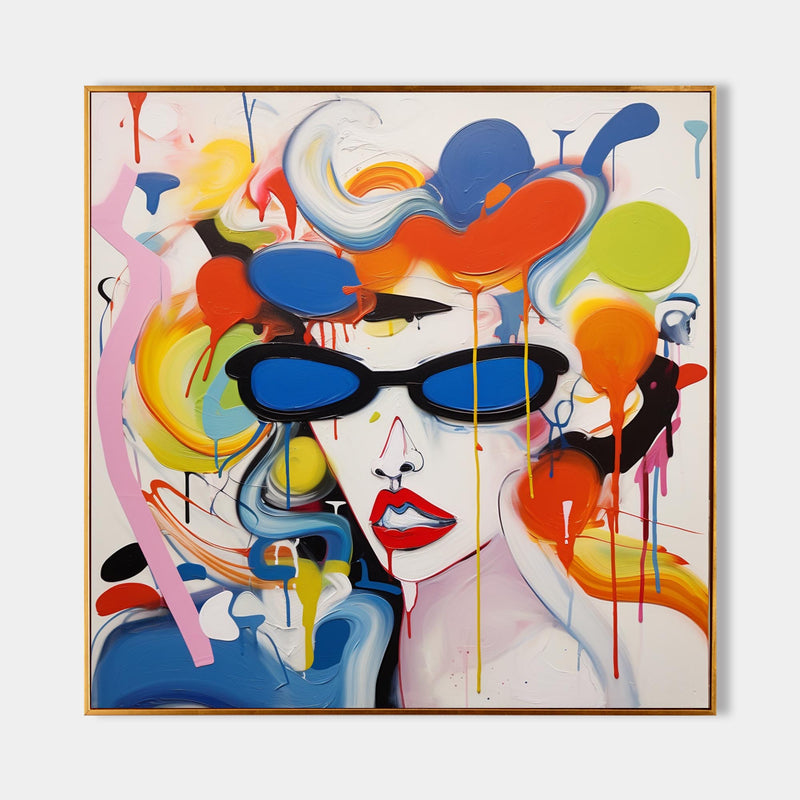 Cool Wearing Sunglasses Pop Art Funny Lady Abstract Portrait Pop Art Canvas Woman Graffiti Art