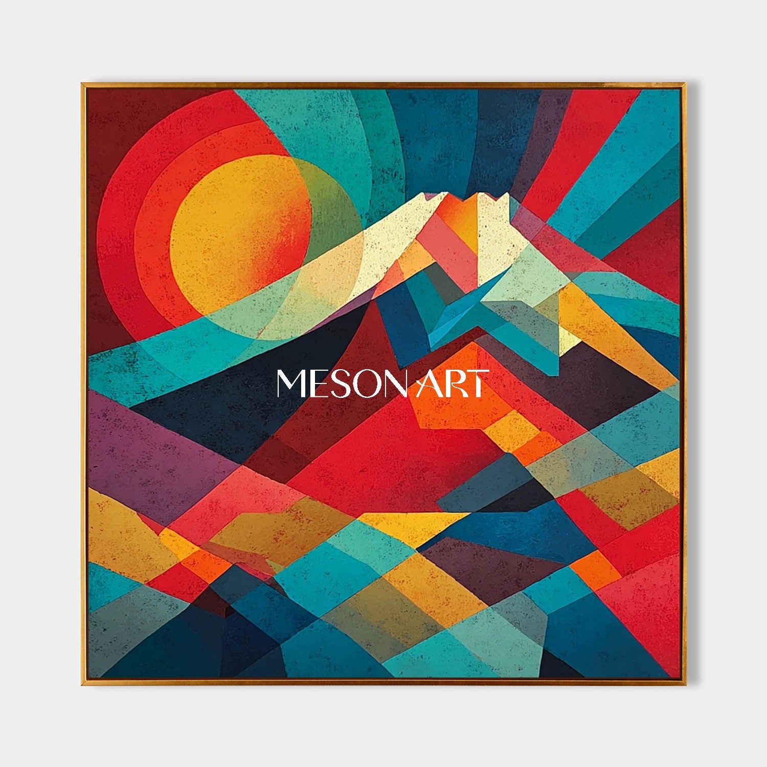 Colorful Geometric Sunrise Landscape Wall Art Abstract Mountain Canvas