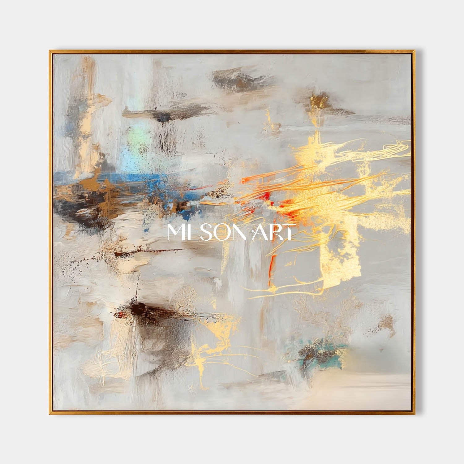 Gray Gold Abstract Textured Painting Large Square Living Room Wall Art