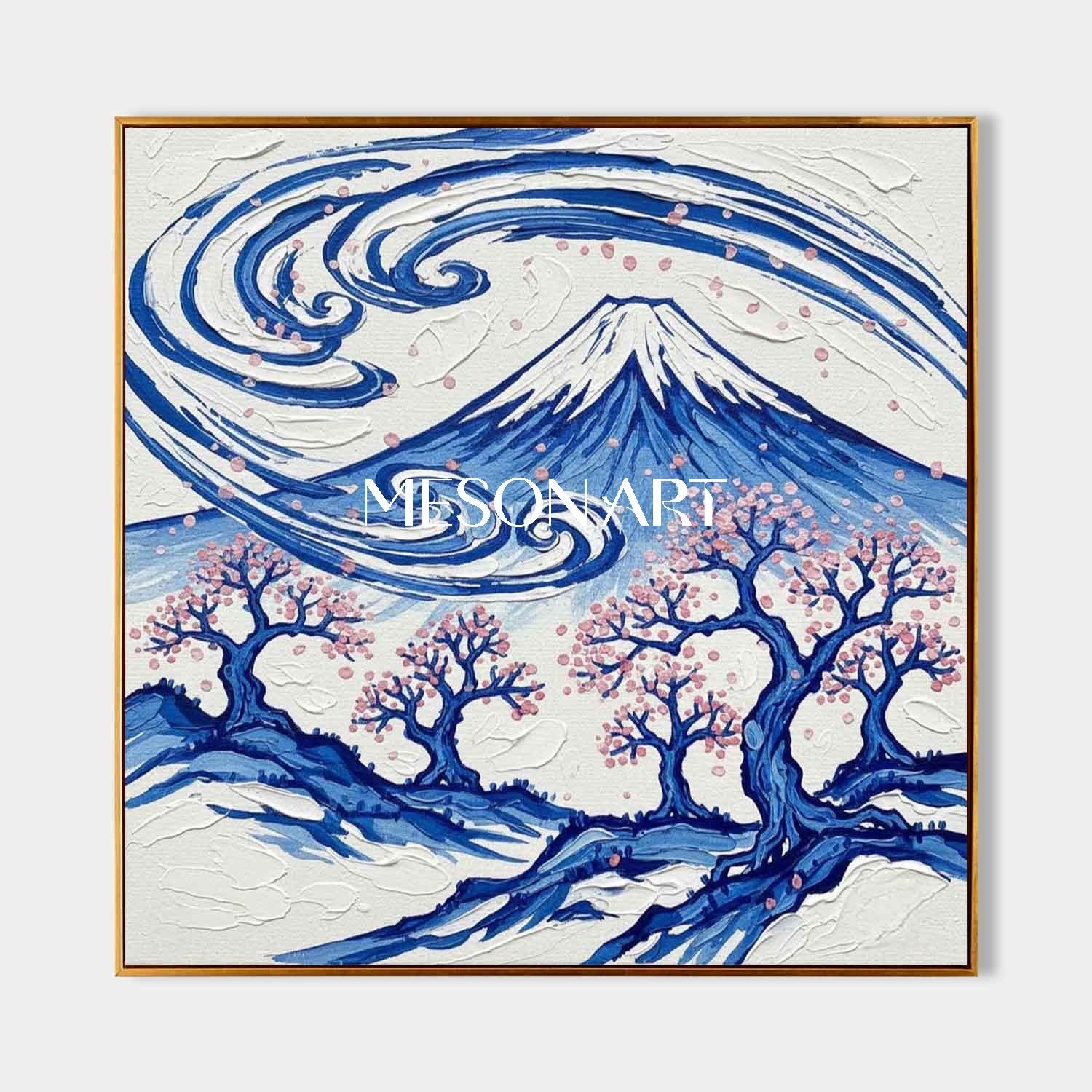 Feng Shui Living Room Art Pink Cherry Blossom Sakura Tree Japanese Mount Fuji Scenery Art