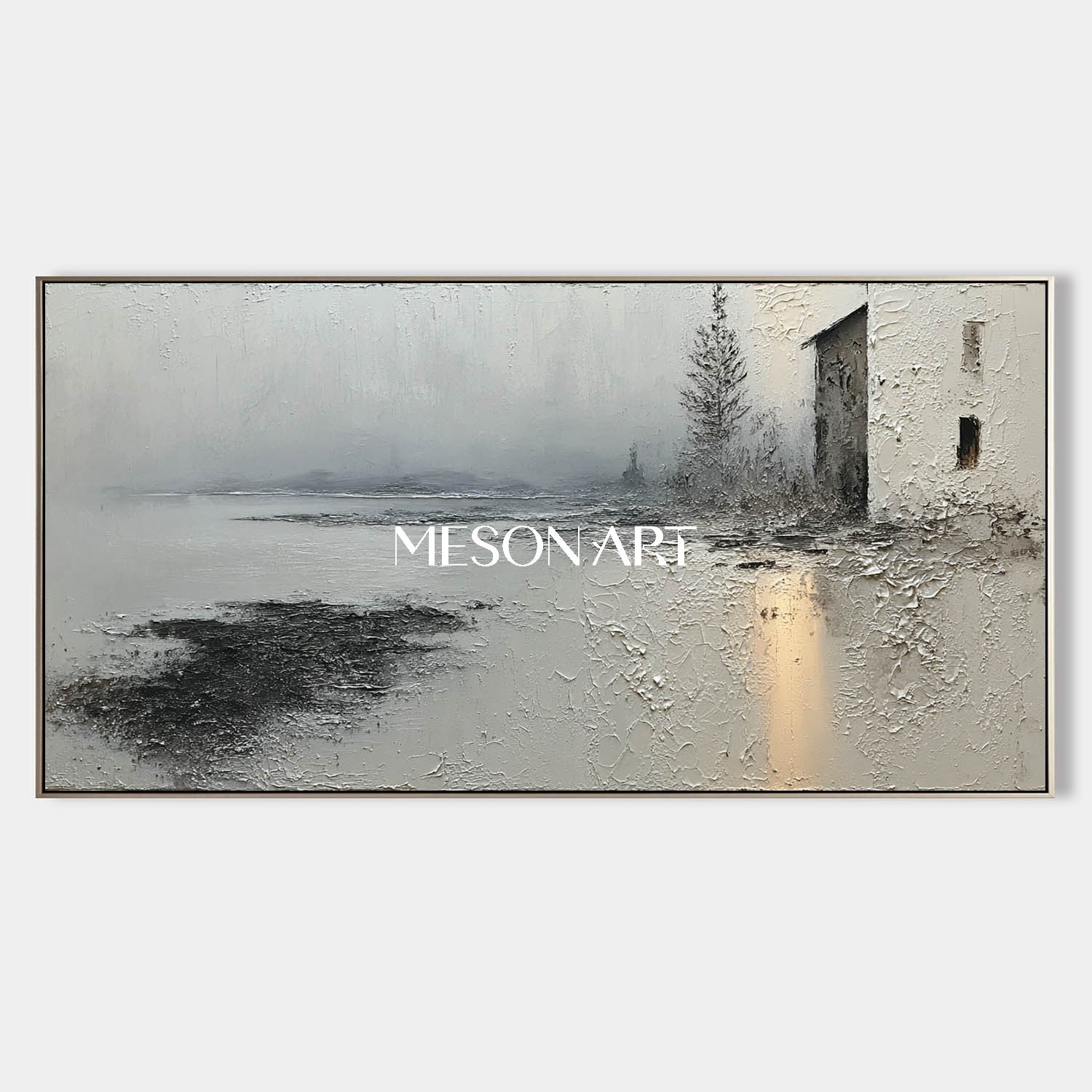 Large Grey Minimalist Landscape Oil Painting Grey Minimalist Wall Art