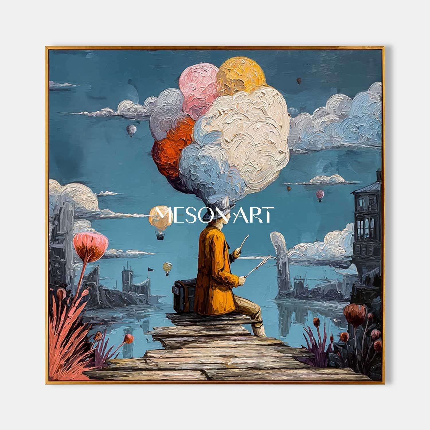 絵画 CLOUD 1 思考の雲画家シュールなアートカスタム玄関額装壁キャンバス – MesonArt