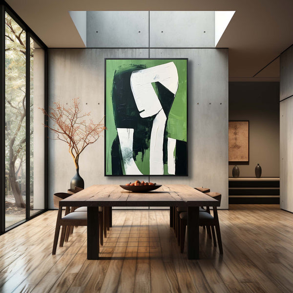 Large Green and White Contemporary Minimalist Oil Painting Original Artist Green and White Wall Art