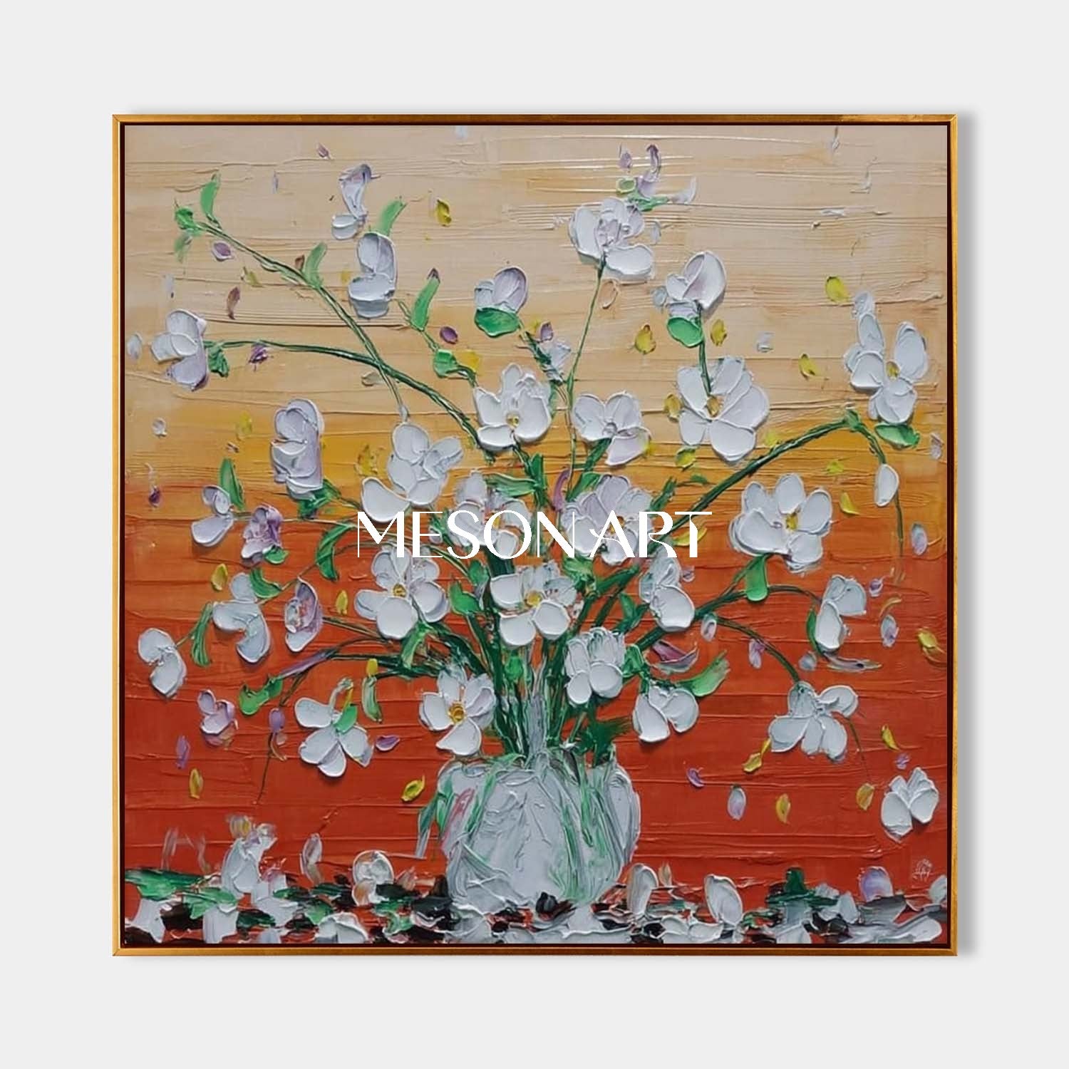 Hand-Painted Abstract Flower Painting on Canvas – Bedroom Wall Decor by Mesonart
