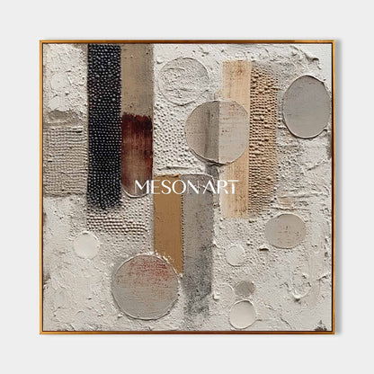 Minimalist Textured Large Beige Canvas Hand-Painted Plaster Wall Art