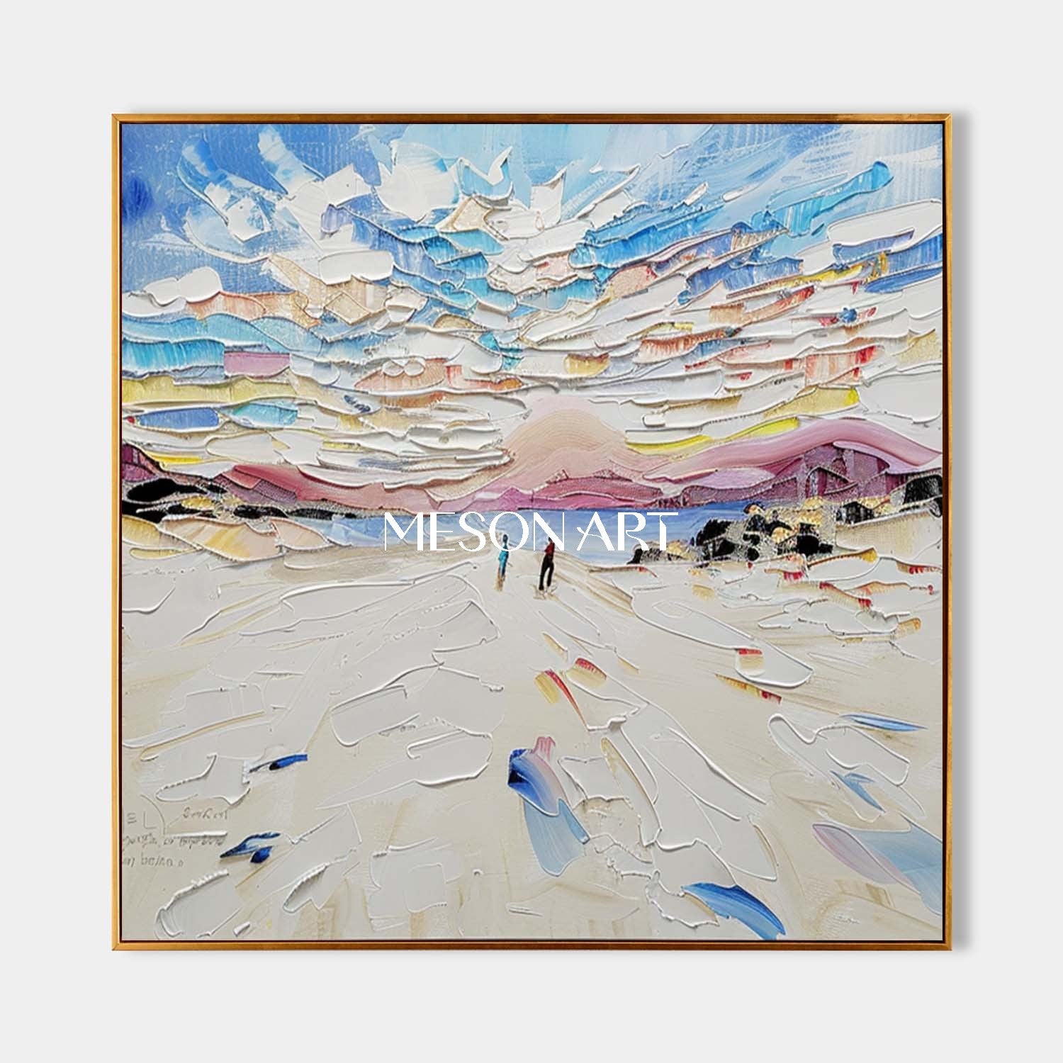 Buy White Impasto Winter Art Abstract Oil Painting Framed Wall Decor