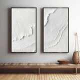 Large White Wave Texture Painting Set of 2 White Wave Abstract Minimalist Canvas Wall Art for Sale