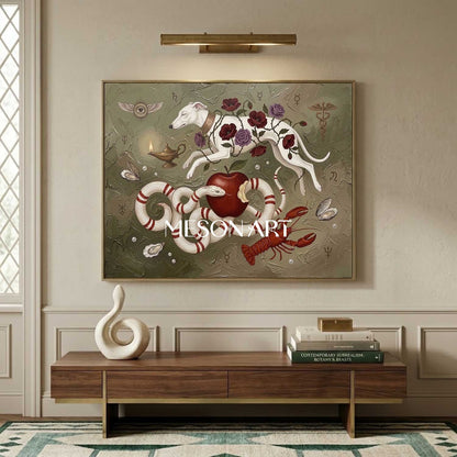 Large Handmade Symbolist Canvas Surrealist Wall Art Luxury Villa Decor