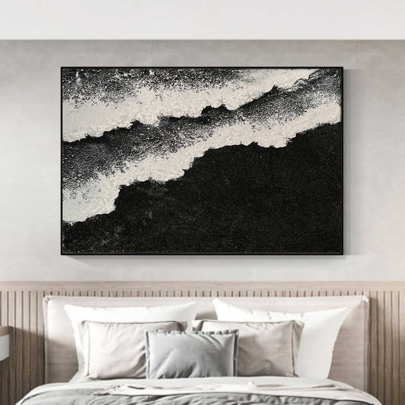 3D Large Black and White Ocean Waves Beach Canvas Art Black Beach Canvas Painting Beach Wall Art