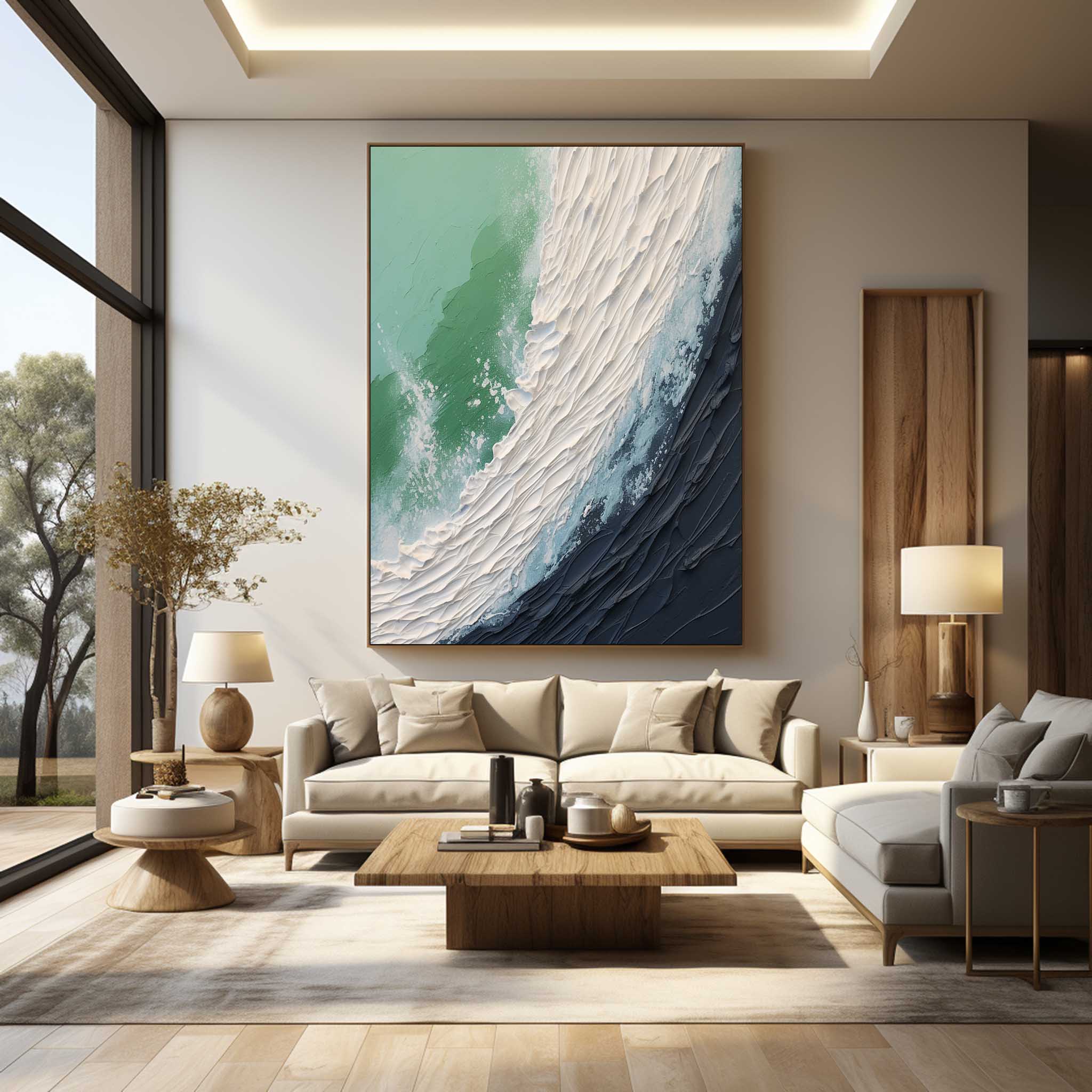 Large White And Blue Sea Texture Wall Painting Plaster Art On Canvas Sea Texture Wall Art Decor