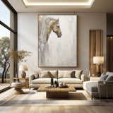 Large Horse Texture Painting Gold and Gray Horse Canvas Art Wabi-Sabi Wall Art Horse Oil Painting